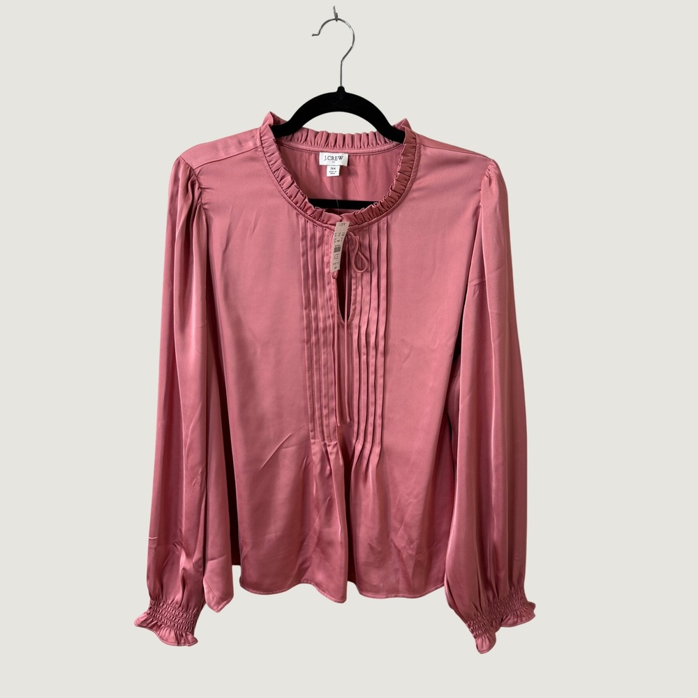 J Crew 3X Pink Ruffle Neck Pintuck Blouse Long Sleeve Romantic Coquette NWT